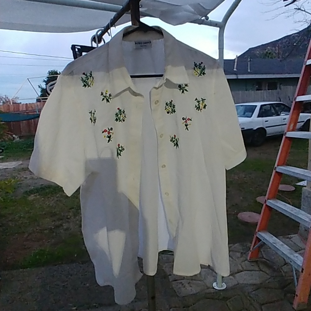 White Button Down Shirt w/ Floral Design